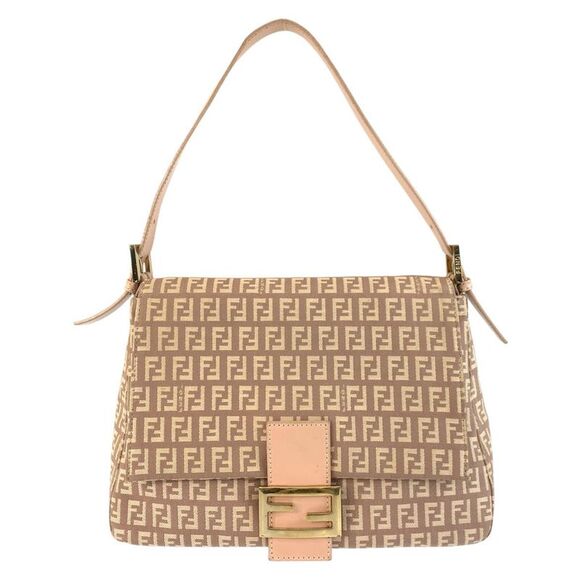Fendi Mamma Baguette Zucchino Canvas Leather Shoulder Bag - Picture 1 of 6